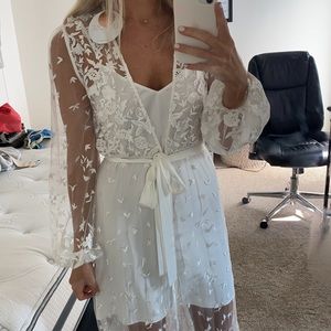 White lace / floral appliqué bridal robe with slip